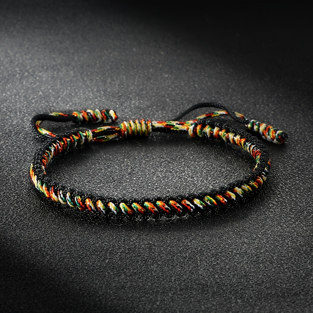 Boho Green & Rainbow Gradient Woven Bracelet Adjustable Friendship Jewelry