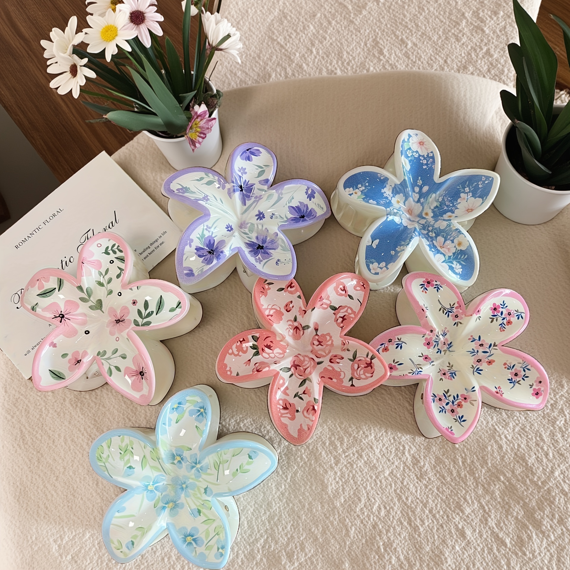 6pcs fresh and   hair clips creative printed egg flower clips stylish   flower hair accessories dopamine elegant shark clips suitable for women bun clips suitable for daily styling parties travel Product details 1