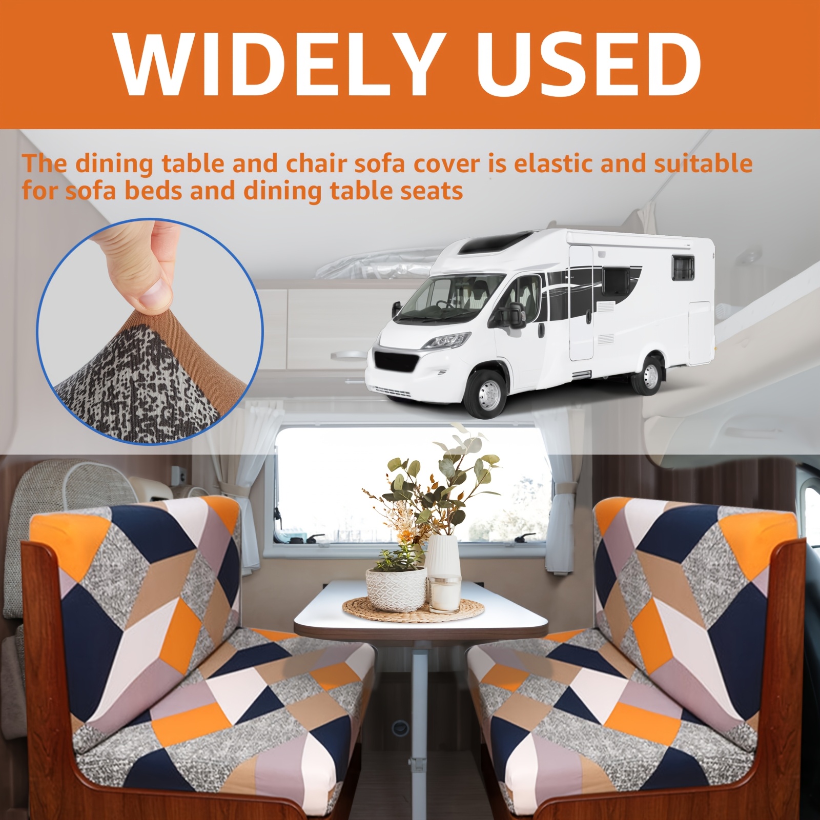 2pcs RV Dinette Cushion Covers Stretchable RV Dinette Seat Covers Washable  Cushion Slipcovers Elastic RV Couch Covers Removable RV Dinette Couc