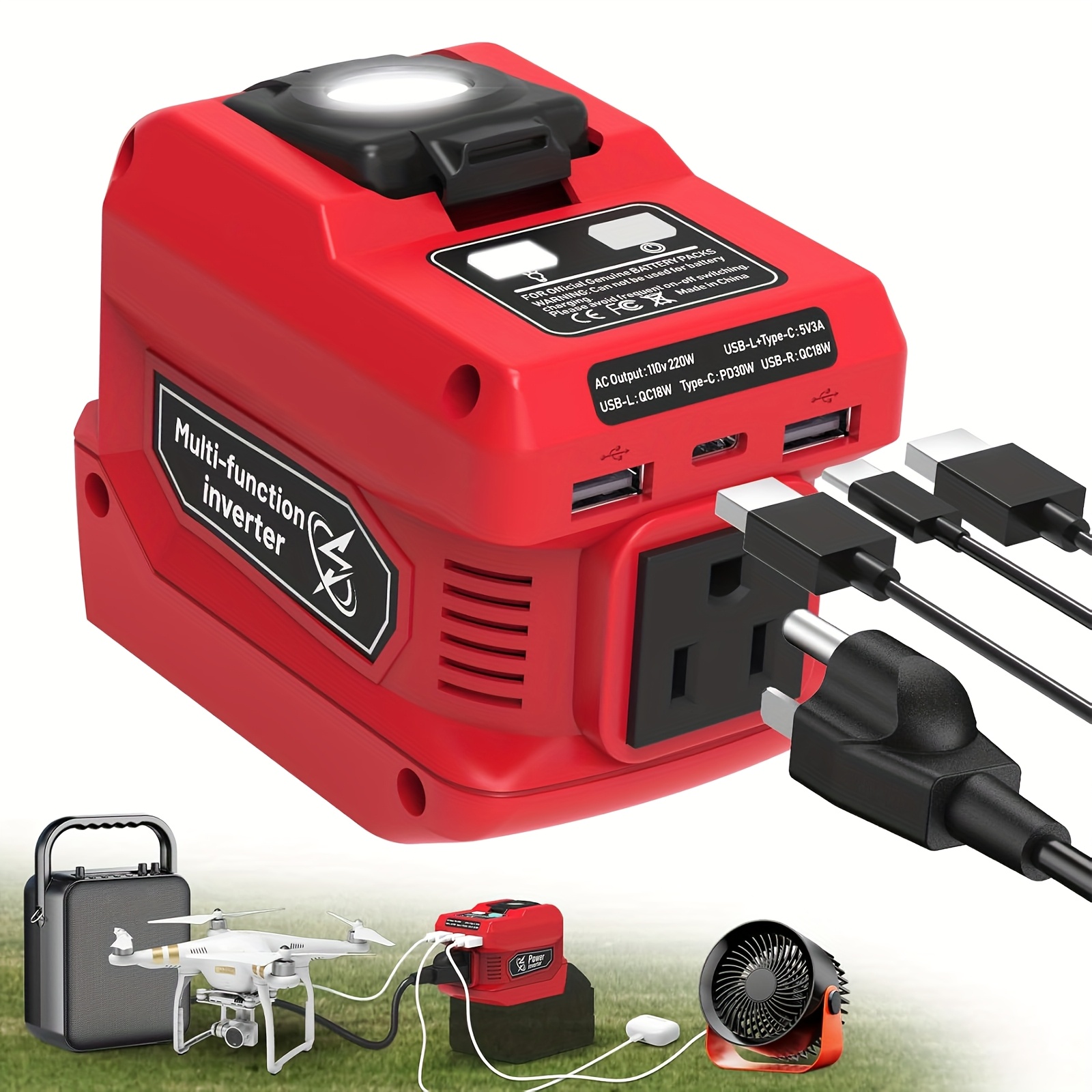 Battery Inverter 220W Power Inverter Compatible With Milwaukee 18V