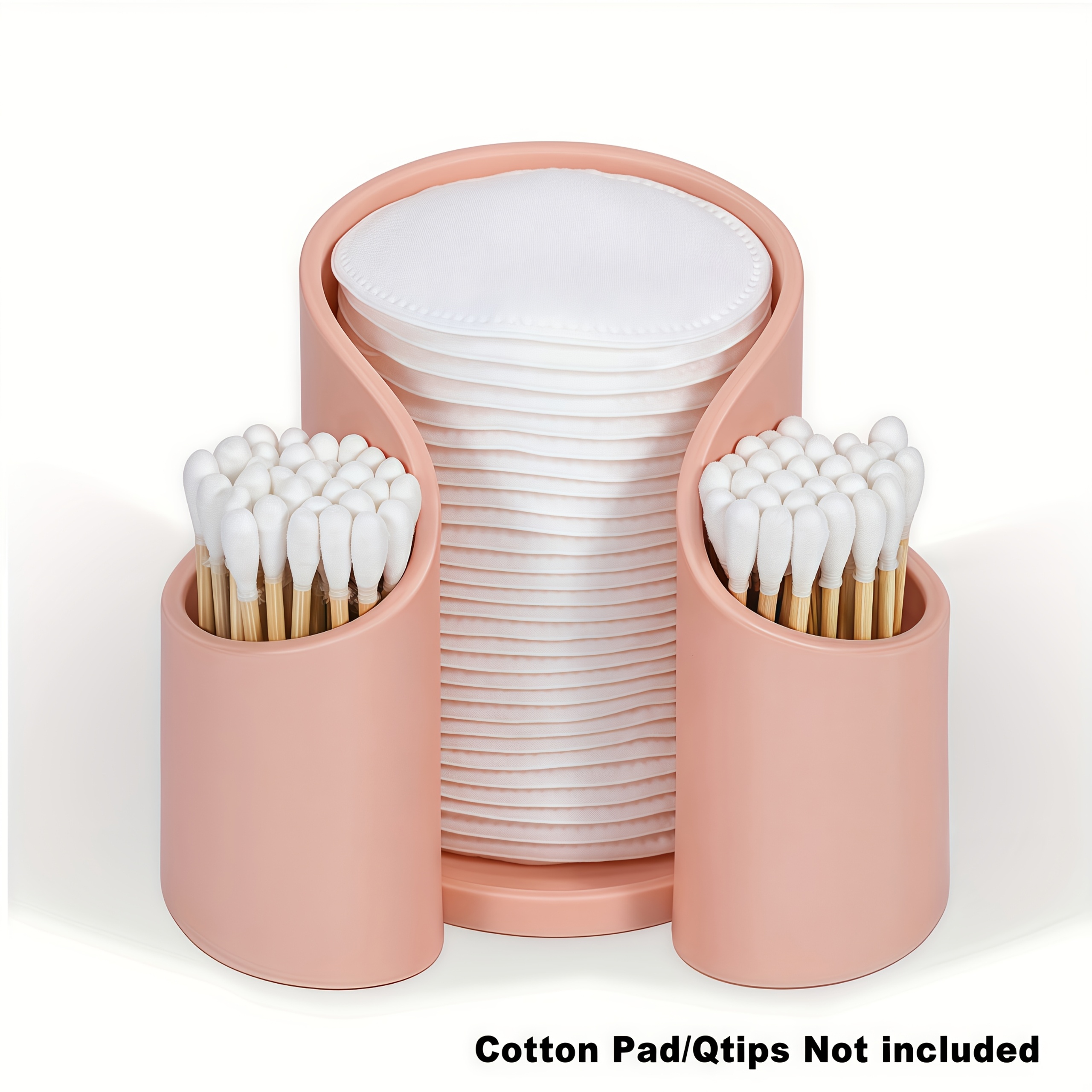 Image of 1pc Swab And Makeup Pad Storage Box, Dual-hole Round Compact Desktop Cosmetic Dispenser, Suitable For Bathroom And Vanity, Soft , Space-saving Countertop Organizer ( Swabs And Pads Not Included)
