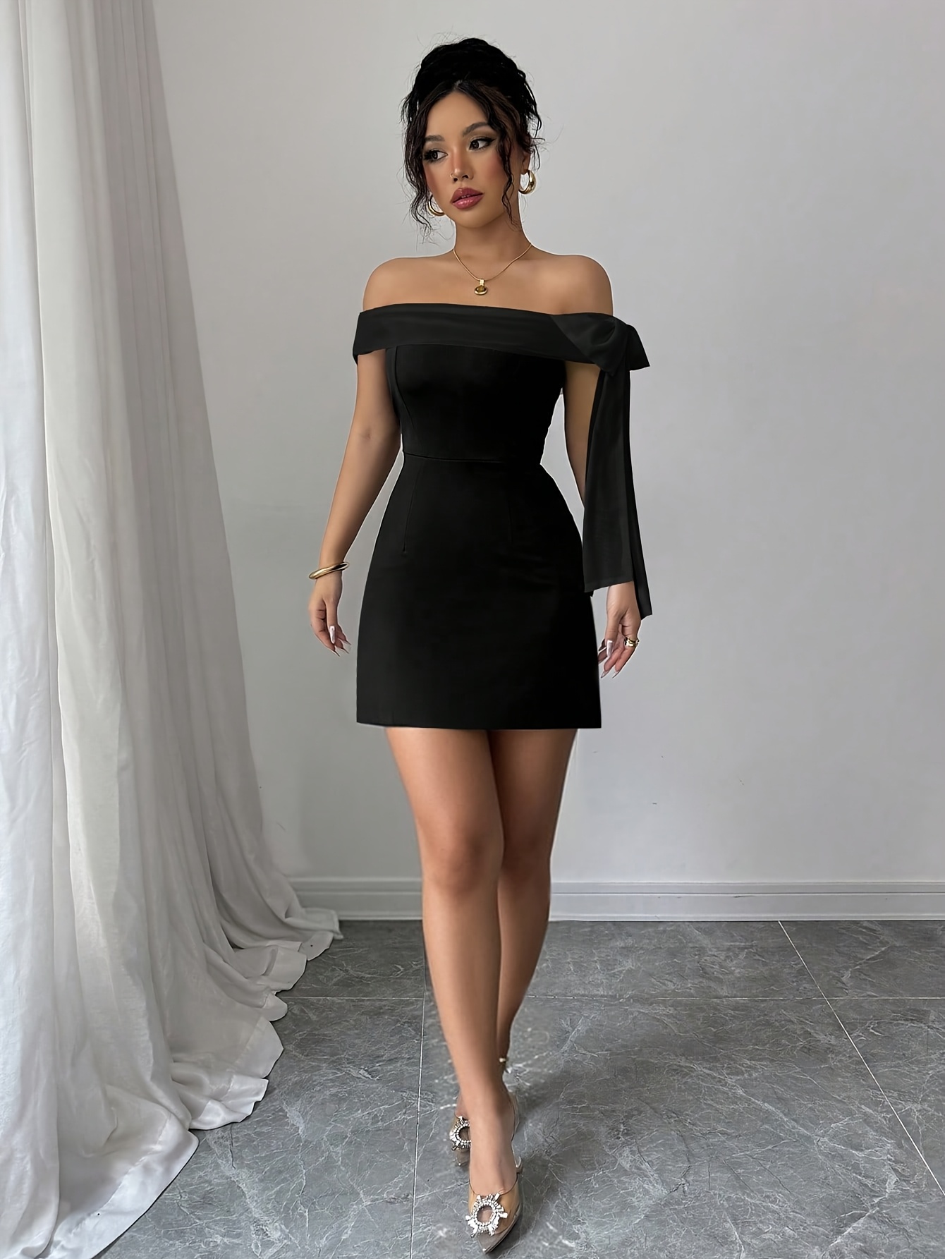 off the shoulder black dress short sold on Temu United States and Violet Perfect for comfortable anarkali Blazer Dress - Limited Color:Carbon Cherry