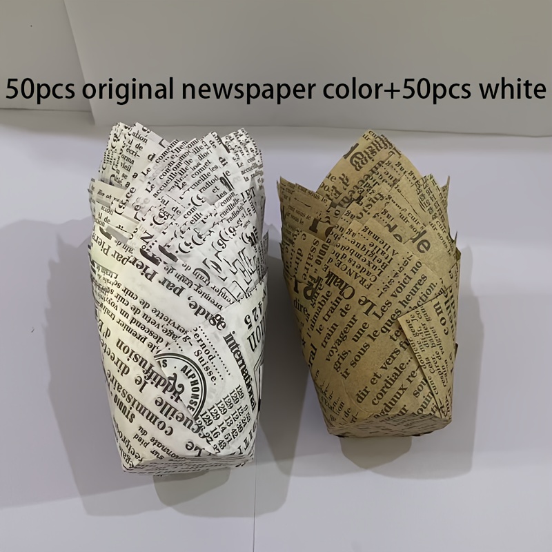 Image of 100/50 Paper Cups With Printed Designs For Cakes, Oil-resistant Liners For Cupcakes, Suitable For Baking Supplies For Weddings, Birthdays, Christmas Parties, And More