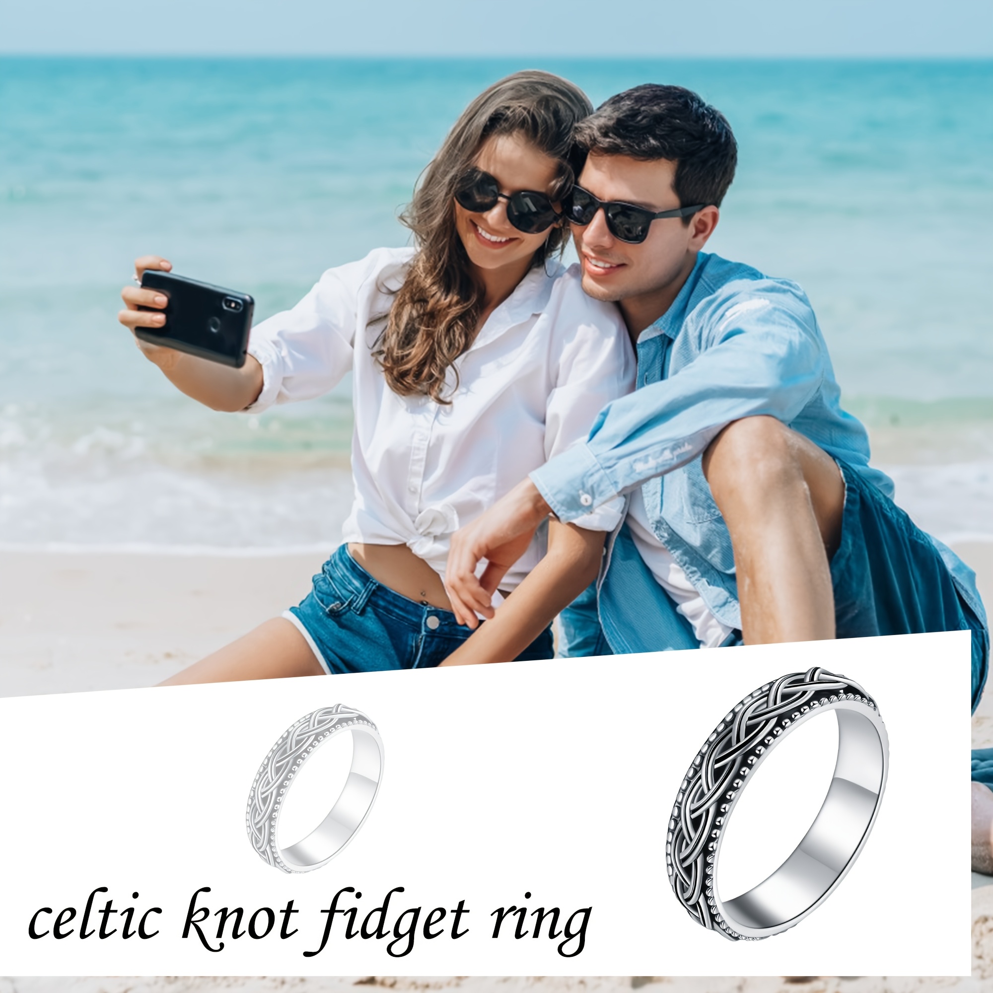 Celtic Knot Spinner Ring, Sterling Silver Fidget Band for Women