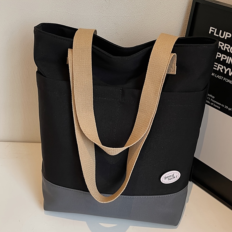 Minimalist Lightweight Color-block Women's Large-capacity Handbag, Casual Versatile Multi-functional Bag, Fixed Shoulder Strap, Zipper Closure, Suitable For Daily , Shopping, And Students