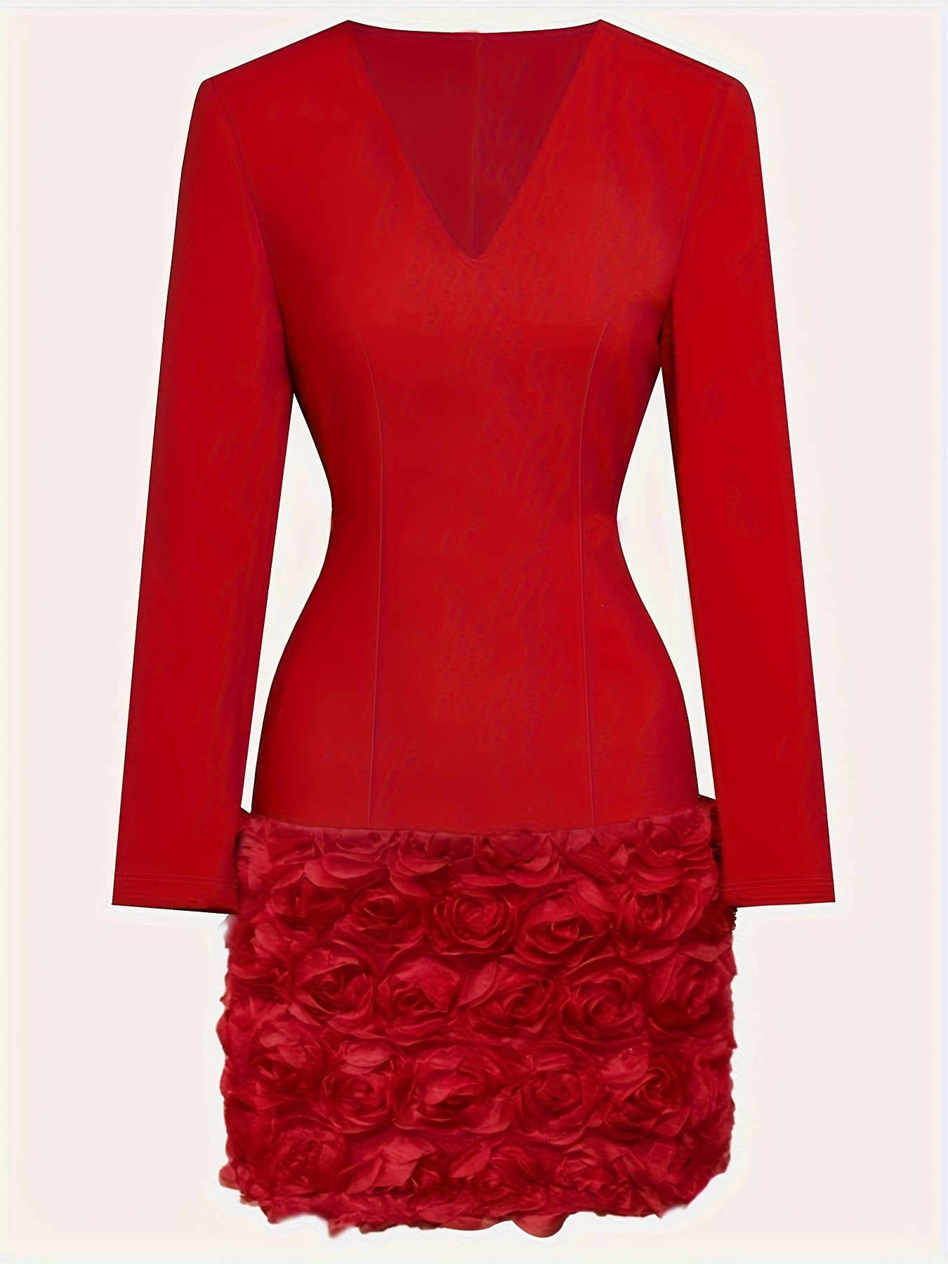 open lace back dress V Neck Long Sleeves Layered Red Lace Short Prom Dress, Long Sleeves Re   abcprom