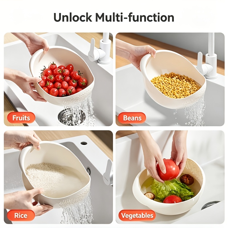 multi functional vegetable washing basin kitchen rice washing bowl plastic rice rinsing and washing sieve rice washing basin fine holed non leak rice colander kitchen vegetable washing basin draining basket suitable for   7