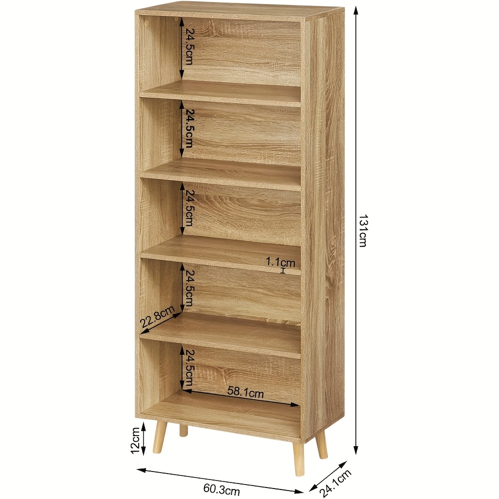 1pc Bookcase, Bookcase With 5 Compartments, Standing Shelf, Storage Rack, Office Rack, Document Rack, Open Freestanding Shelf For Living Room, Kitchen, Office, 60x144x24cm