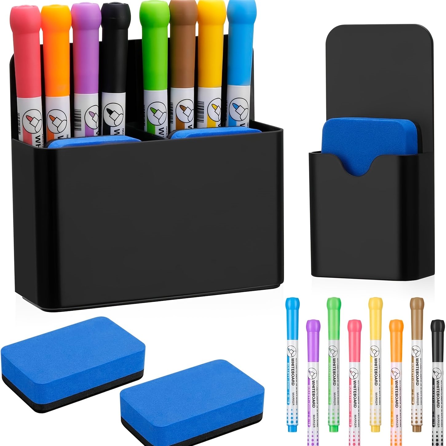 Fousenuk 3 stuks magnetische pennenhouders met spons, markeerhouder, penhouder, markeerhouder voor koelkast, whiteboard, kluisje (wit