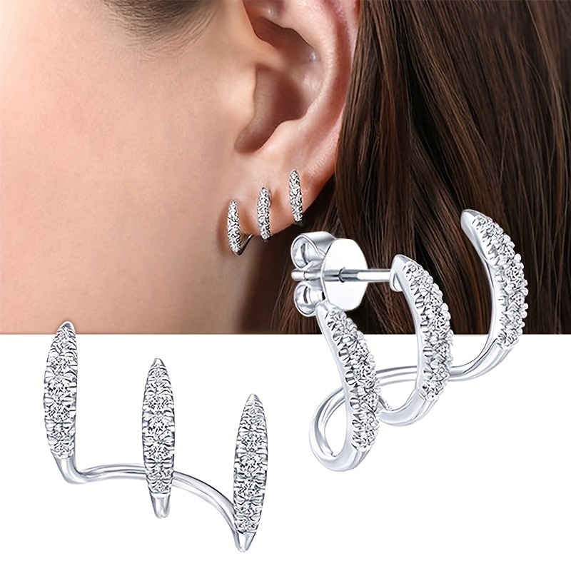 Image of 1 Pair Of Women's Fashionable Earrings, Elegant Three-prong Curved , Versatile Everyday Gift Jewelry Unique Earrings