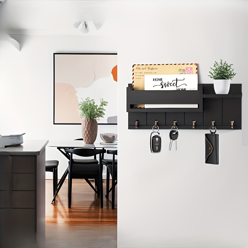 Rustic Wooden Wall-Mounted Key Holder with Hooks Mail Organizer and  Keychain, Suitable for Entryway, Kitchen, Country Decor, Living Room,