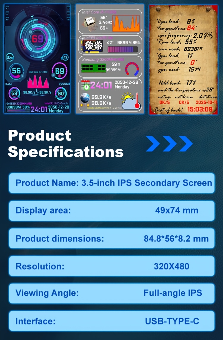 3 5 inch secondary display monitor with ips full viewing angle usb monitoring screen for desktop computers no installation required aiad64 Product details 8