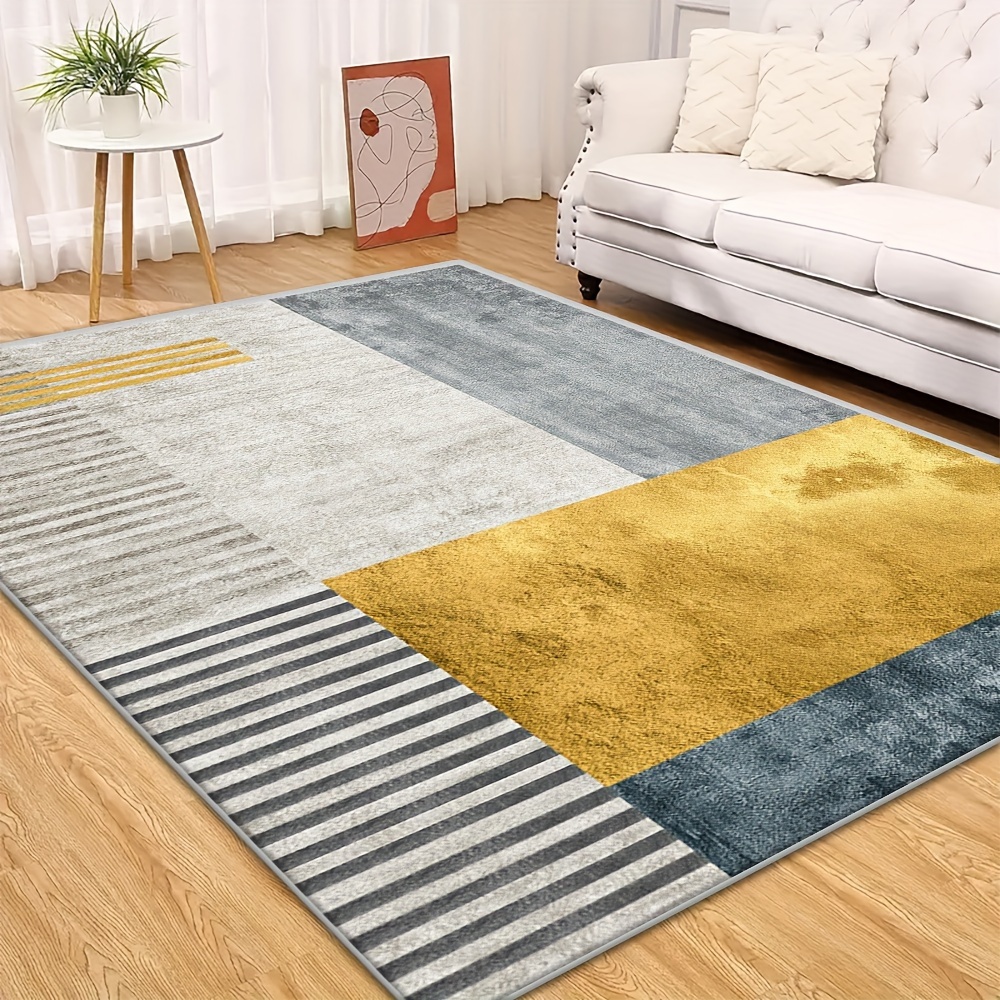 TEMU Imitation Cashmere washed Back Imitation Cashmere With Weight Of Per   Thickness 8.6mm 1pc, Light Luxury Geometric Pattern Mat, Simple