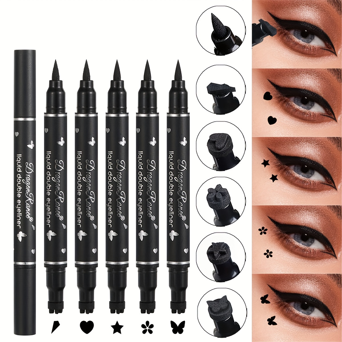 

5pcs Double-headed Stamp Eyeliner, Waterproof Non-smudged, Love Plum Blossom Star Decorations For Eye Corner, Suitable For Festival Party Stage Makeup