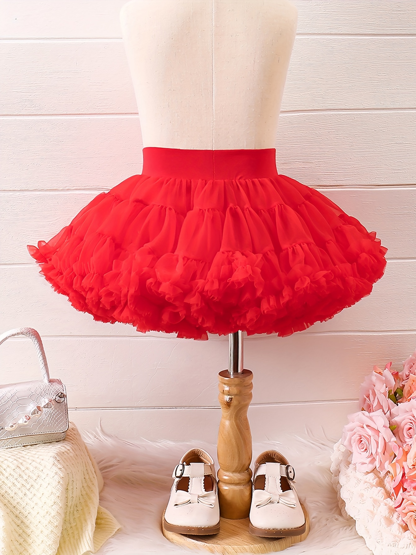 1pc girls tutu princess skirt 1pc girls tutu skirt cute multi layered mesh tulle princess skirt non stretch fabric   short puffy skirt with regular fit solid color no waistband toddler girls fashion