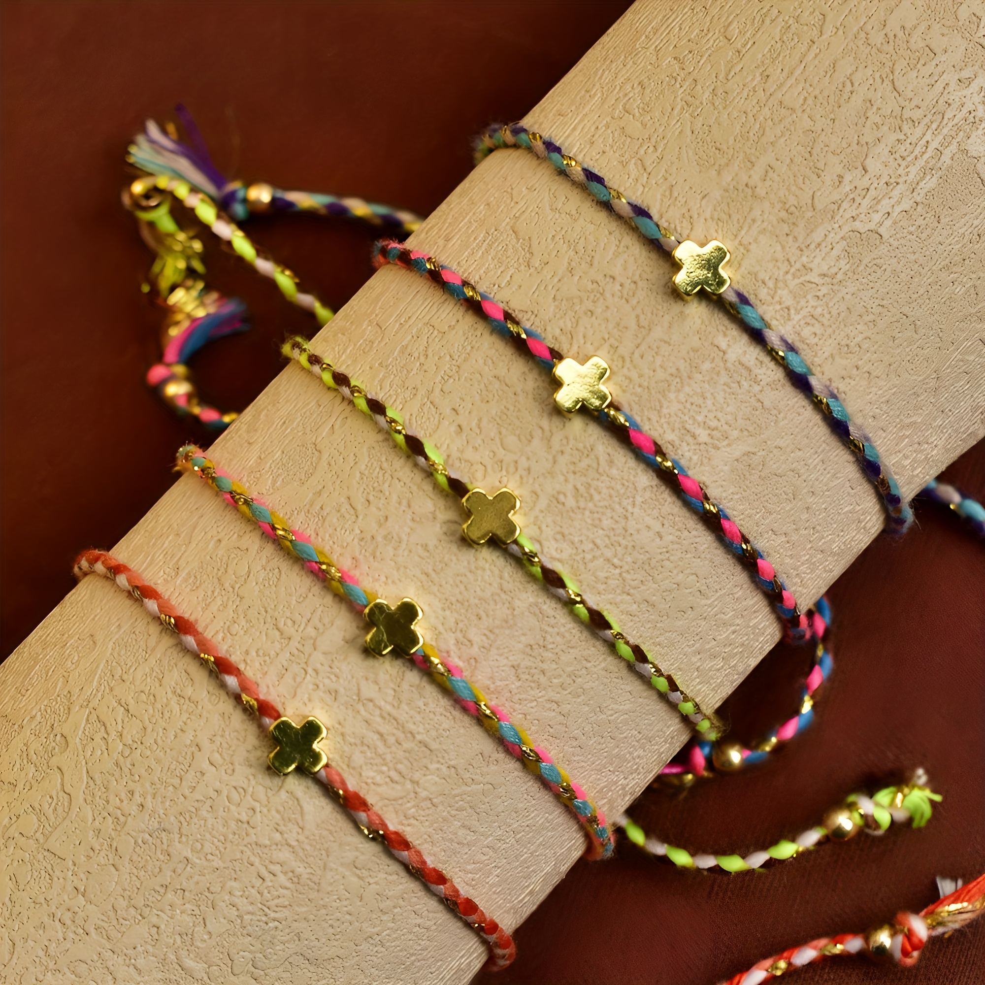 Image of 5pcs/set Women's Woven Bracelet Summer Dopamine Ladies Cross Element Bohemian Woven Bracelet Adjustable Suitable For Daily Wear Travel Vacation Best Gift