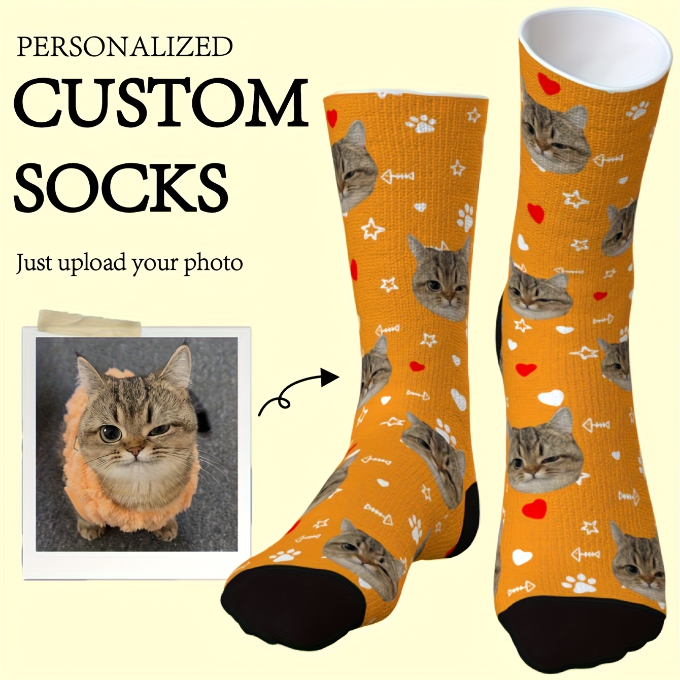 TEMU [custom Photo Animal Socks] 1 Pair Custom Photo Personalized Animal Socks - Pet Face, Matching Couples Gifts With Custom Designs (add Your