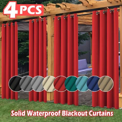 4 waterproof outdoor thermal insulated patio curtains sun blocking windproof uv protection grommet top curtains for patio porch pergola cabana 100 polyester light beige color decor accessory outdoor curtains