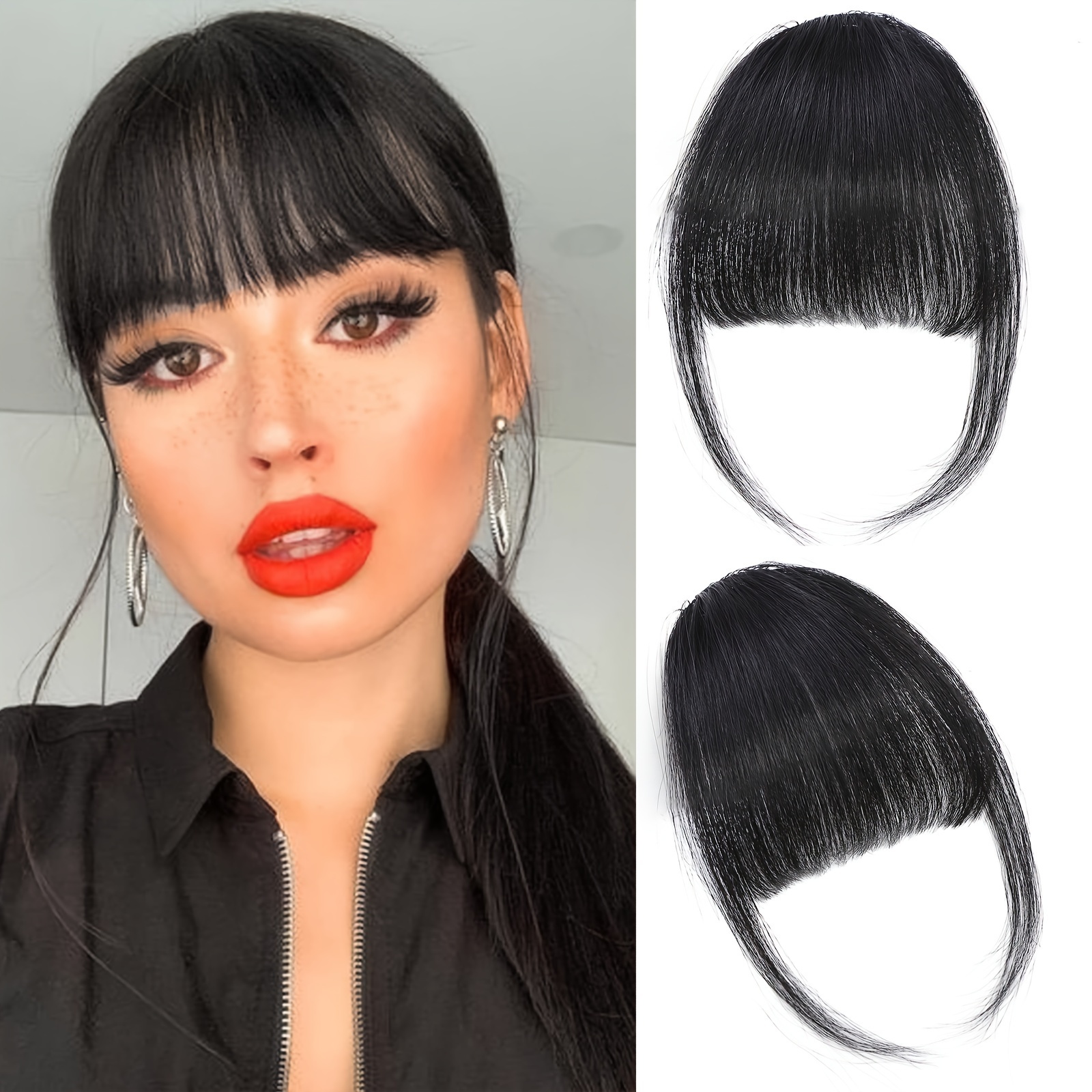 

Clip In Bangs - Hair Wispy Bangs Clip In Hair Extensions, Bangs With Temples Hairpieces For Women Curved Bangs For