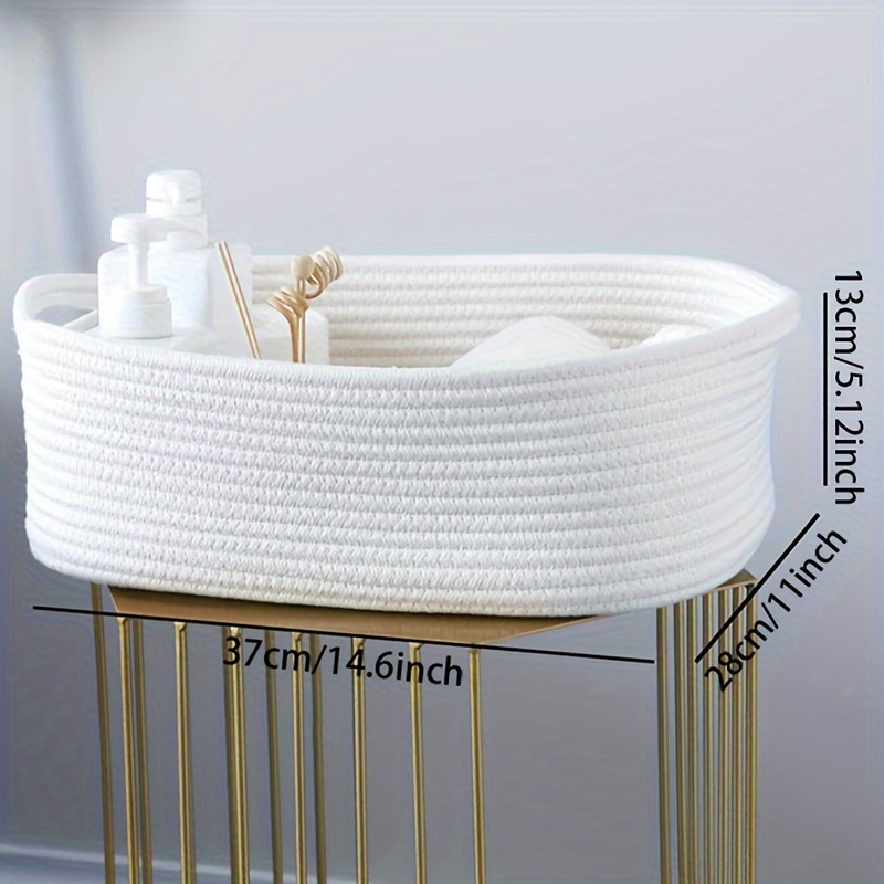 Image of A Woven Cotton Rope Storage Basket For Organizing Towels, Clothes,, Cosmetics, Gifts, And More, Suitable For Bathrooms, Shelves, And Cars, Shelf Baskets