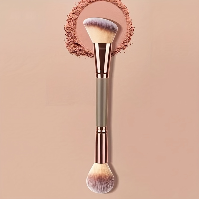 

1pc Double-ended Flame Contour & Blush Brush, Oval Synthetic Nylon Bristle, Unscented, Versatile For All Skin Types, Sturdy Abs Plastic Handle - Professional Makeup Tool For Bronzer And Blusher