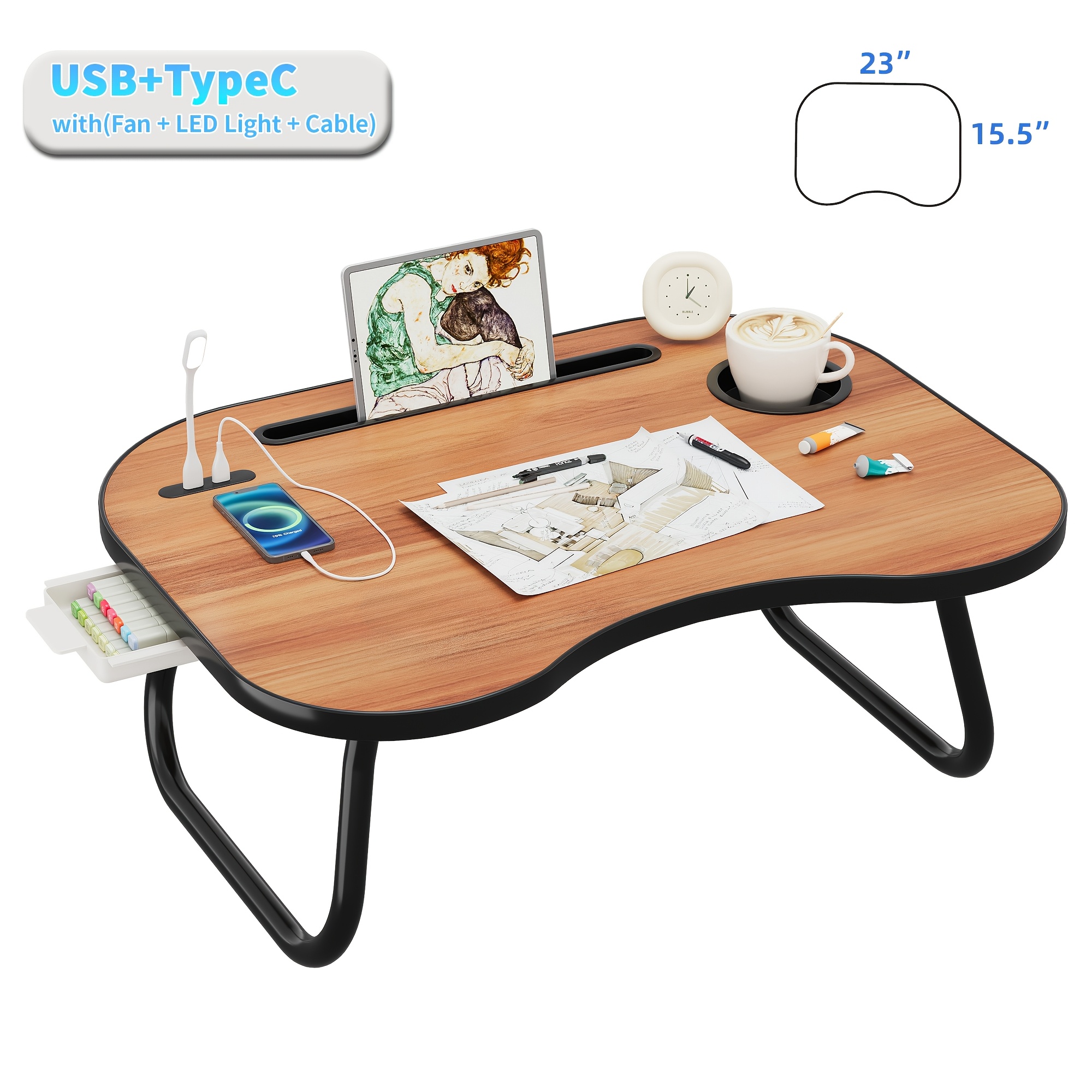 Lap Desk for Laptop Bed Trays for Eating and Laptops Bed Table Tray Breakfast in Bed Tray with Legs Lap Trays for Adults Lap Table Laptop Stand TV Trays for Bed with Cup Holder (Walnut)