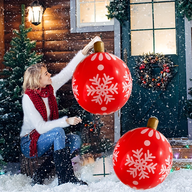 2 Paquetes de adornos navideños rojos con patrones de   de nieve - Bolas decorativas inflables para fiestas con diseños de   de nieve, duraderas de poliuretano para uso interior/exterior,   requiere electricidad, decoraciones navideñas  ,   del   festivo, estilo contemporáneo,   requiere electricidad