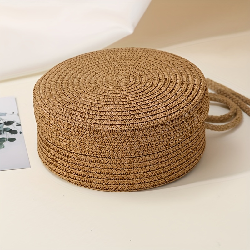 women woven beach round straw crossbody bag cute rattan handmade knitted candy color shoulder bag