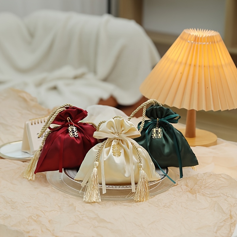 TEMU 12pcs Elegant Wedding Gift Bags With Drawstring Closure - Heavy-duty Satin Wedding Favors, Wedding Party Favors, Wedding Favors For Women,