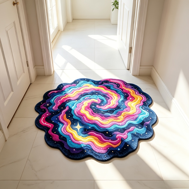 TEMU Velvet Faux Neon Colorful Nebula Swirl Bedroom Decor Bedside Carpet Psychedelic Cyber Style Living Room Sofa Carpet Closet Restroom Carpet Soft