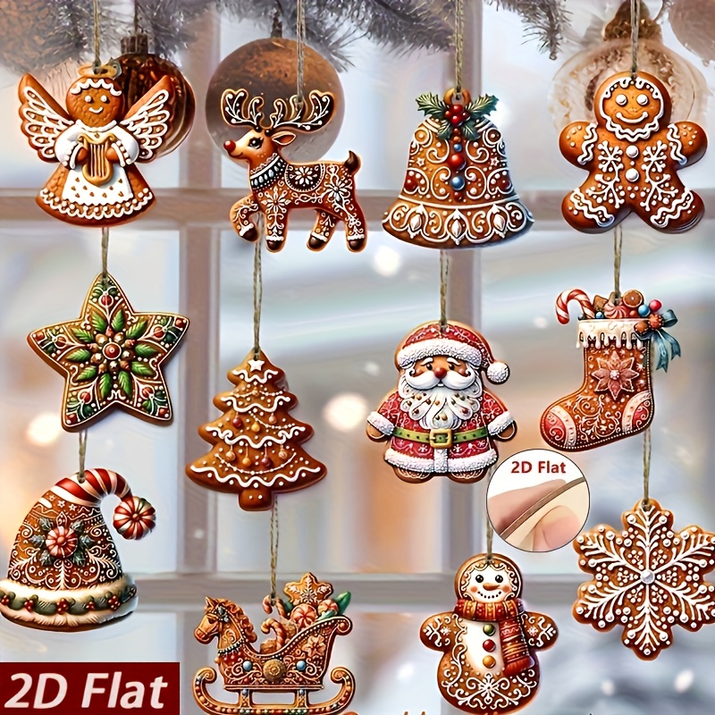 TEMU 2d Flat - Set Of 24 Handmade 2d Wooden Christmas Ornaments. Featuring Gingerbread Man And Santa Claus Designs, Perfect For Holiday Gift Packaging