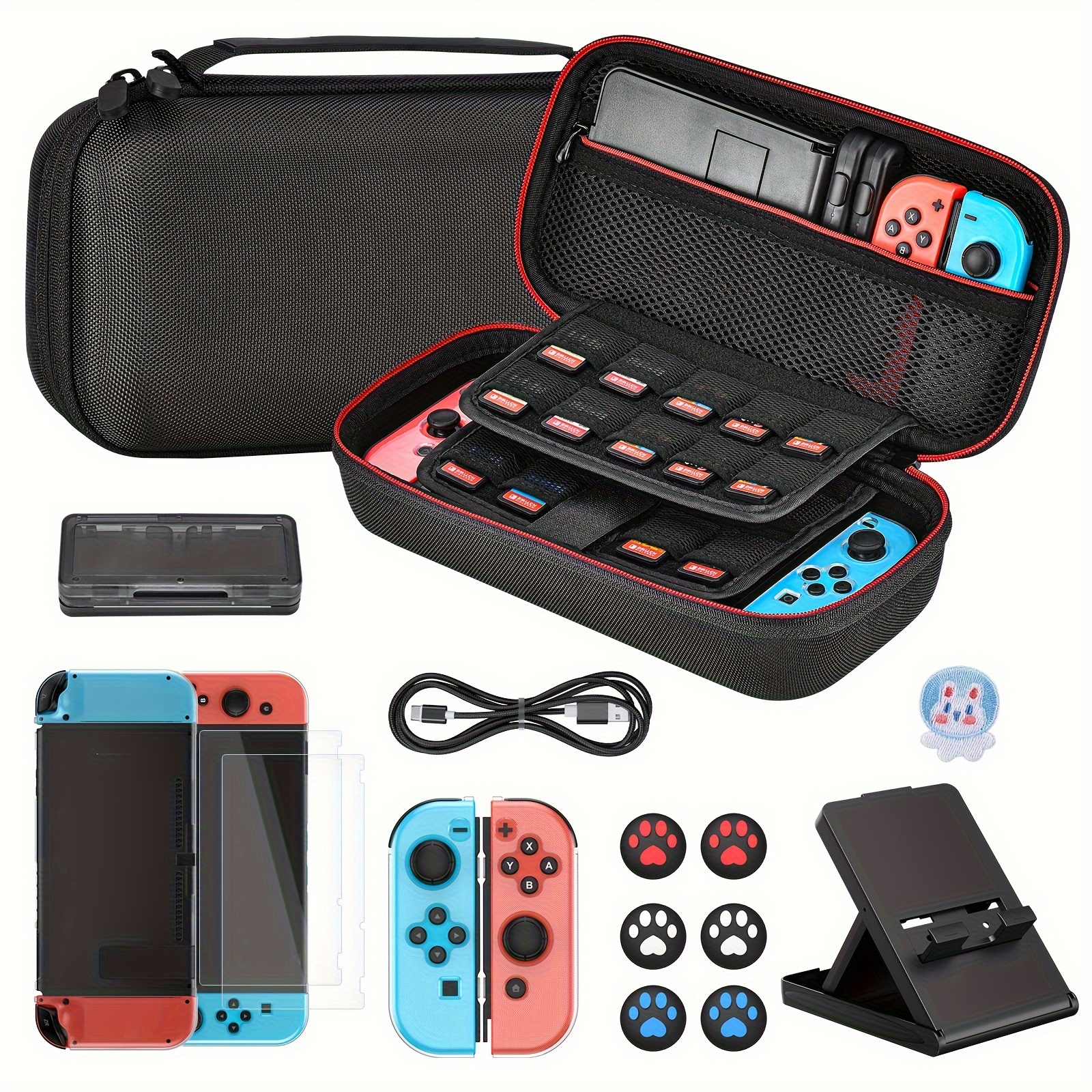 

16 In 1 Switch Carrying Case, Switch Case Accessories For Switch Original Model Includes Switch Travel Case Girls, Protective Case Cover, Screen Protector, Switch Game Case, Black