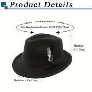classic fedora hats for men women short brim felt feather hat panama dress hat details 2