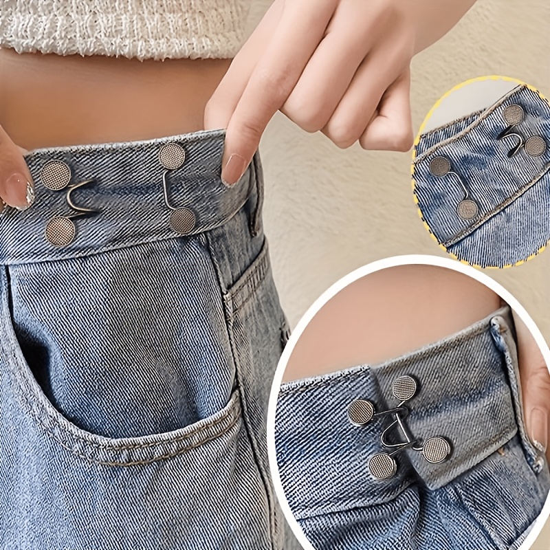 6pcs(4-button + 2-button Rods) Adjustable Jeans Set, Convenient And Quick Storage, Seamless Metal Belt Clip, Suitable For Women's Pants, Fast Tight Design, Multi-functional Silvery Gray Set