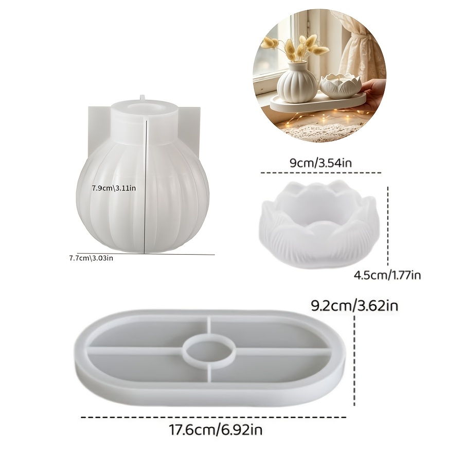 TEMU Set de 3 moules en silicone SILIKE LUFEI pour résine époxy, plâtre, bougies, artisanat en cire, moules à savon - Vase citrouille, pour bougeoir
