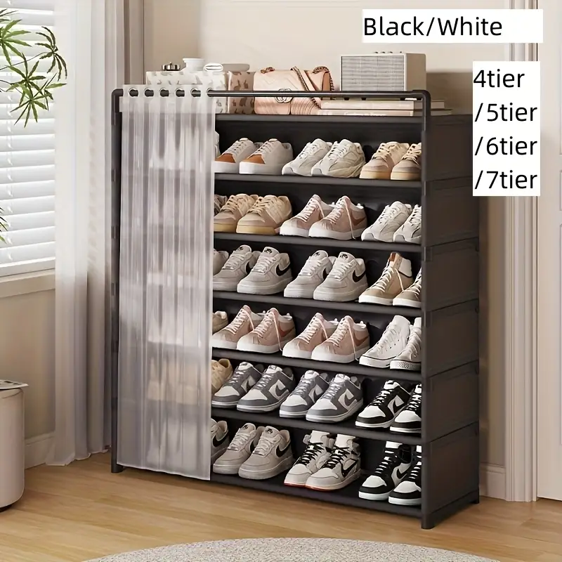1 set dustproof foldable shoe display rack with non slip base easy to clean multi layer storage shelf for shoes and accessories Product details 1