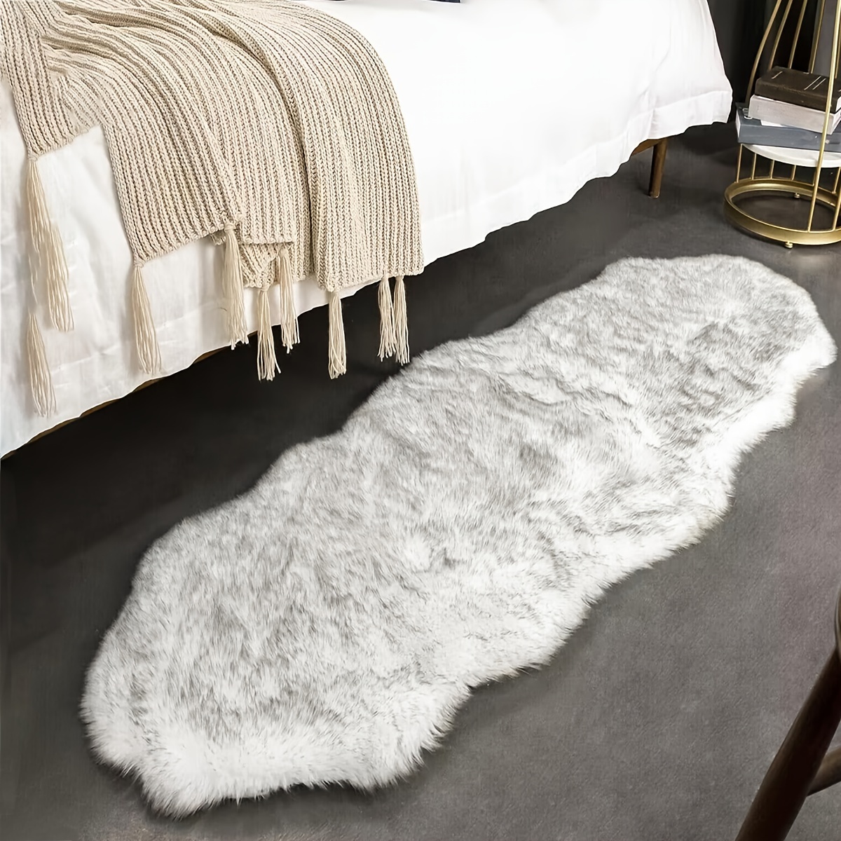 Image of 1 Faux Sheepskin Rug, High-end Simulated Long Wool Curly Bedroom Or Living Room Carpet, Bedside Mat, Black Pointed Wave, Chair Cushion, Sofa Cushion, Rug