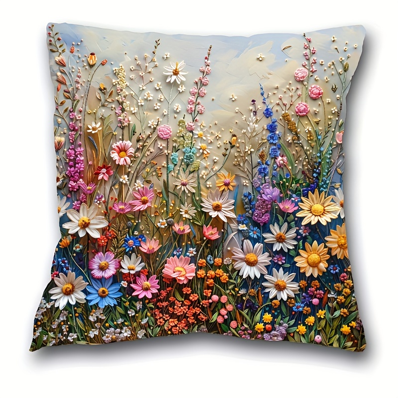 

1pc, Floral Pattern Short Plush Throw Pillow (17.7 "x17.7"), Themed Throw Pillow Case, Home Decor, Room Decor, Bedroom Decor, Architectural Collectible Accessories (excluding Pillow )