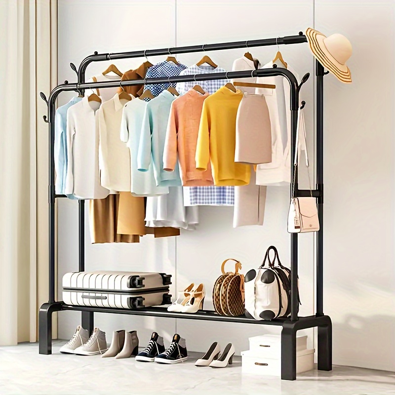 

Double-bar Coat Rack - Floor Standing, Multi-functional Storage For Clothes & Hats, Painted , Bedroom, Indoor