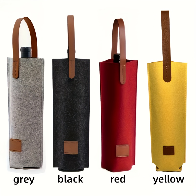 Image of 4pcs Set, Felt Red Wine Bottle Handbag, Portable Red Wine Bottle Gift Bag, Gray Easy Storage Bag, Single Bottle Holder Bag For Picnics, Camping, Parties, And Gift
