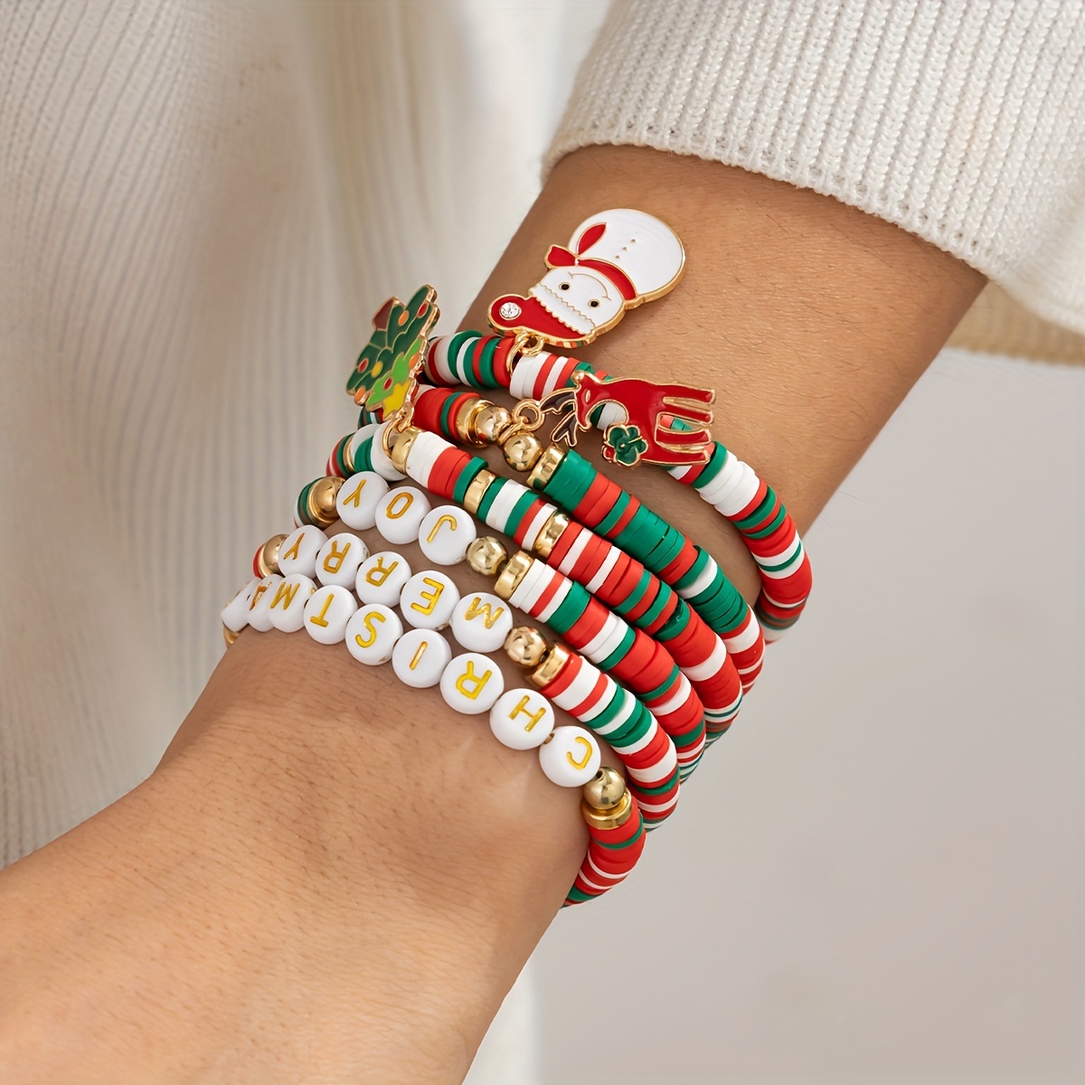 

6pcs Christmas Bracelet Set - Snowman & , For Women