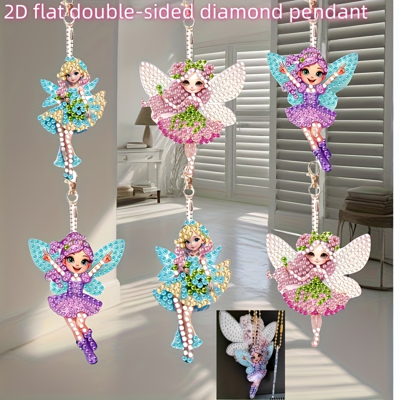 Image of 2d Double-sided Diamond Painting Fairy Decorative Pendant, 5d Special Shaped Painting Pendant, Mosaic Making Double-sided Diamond Crafts 6 Set, Suitable For Adult Lovers And Beginners Handmade