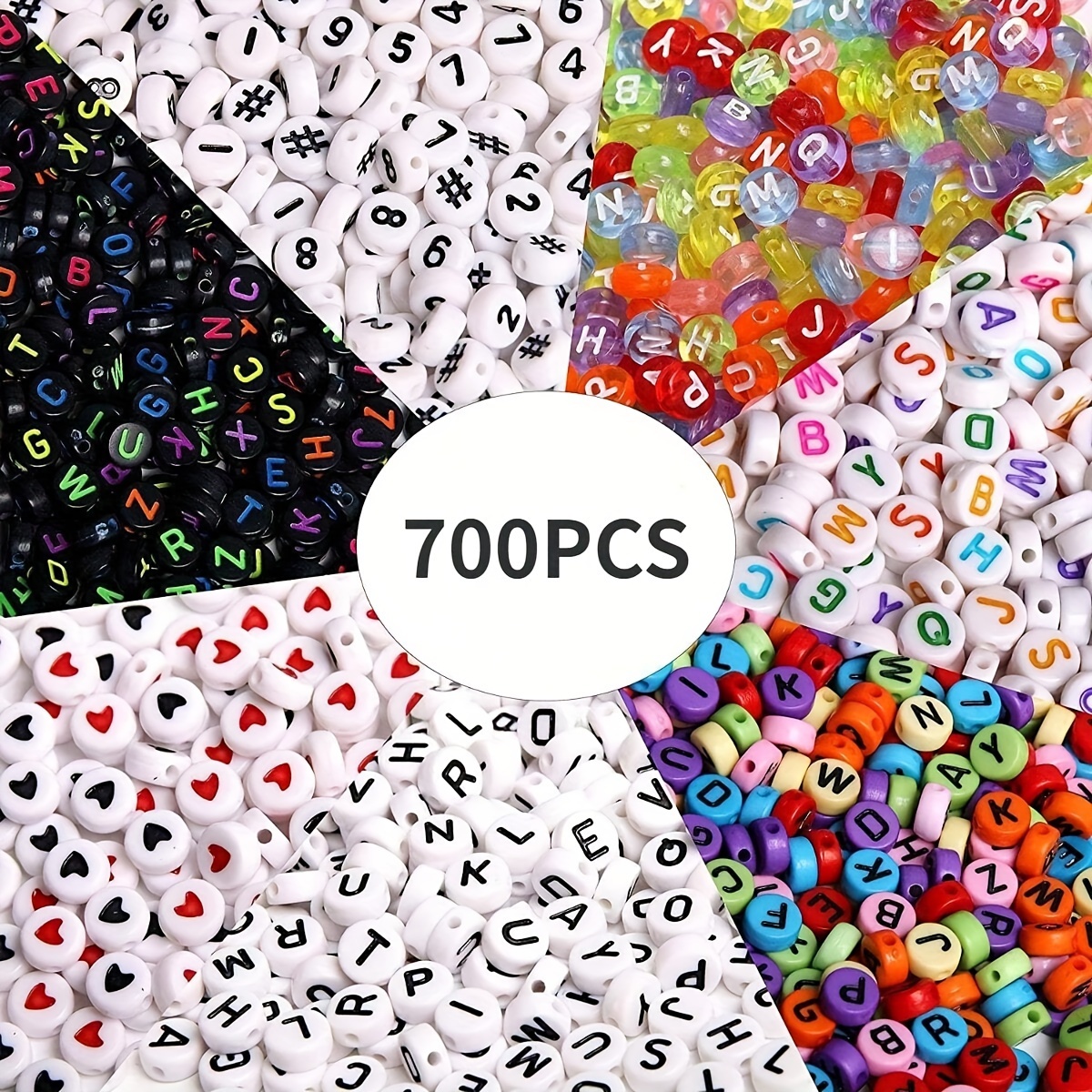 TEMU 700pcs 7 Colors Round Letter Beads Acrylic Alphabet Number Beads For Jewelry Making Diy Necklace Bracelet (7x4mm)
