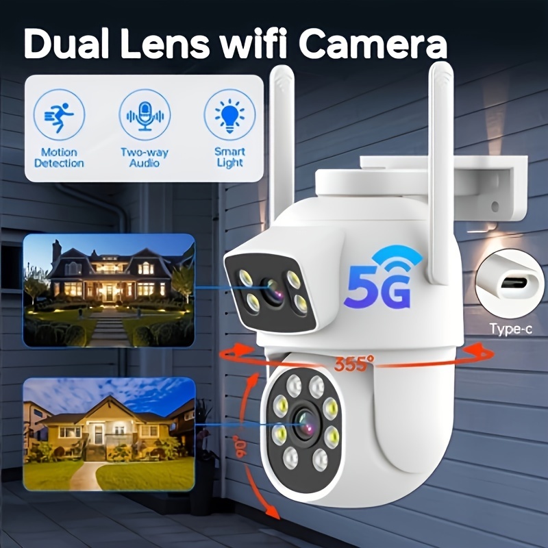 1pc PTZ Dual Lens Camera with 2.4G/5G Wi-Fi, Home Security CCTV Camera with auto-tracking people detection and color night vision, the perfect choice for keeping your home safe details 0