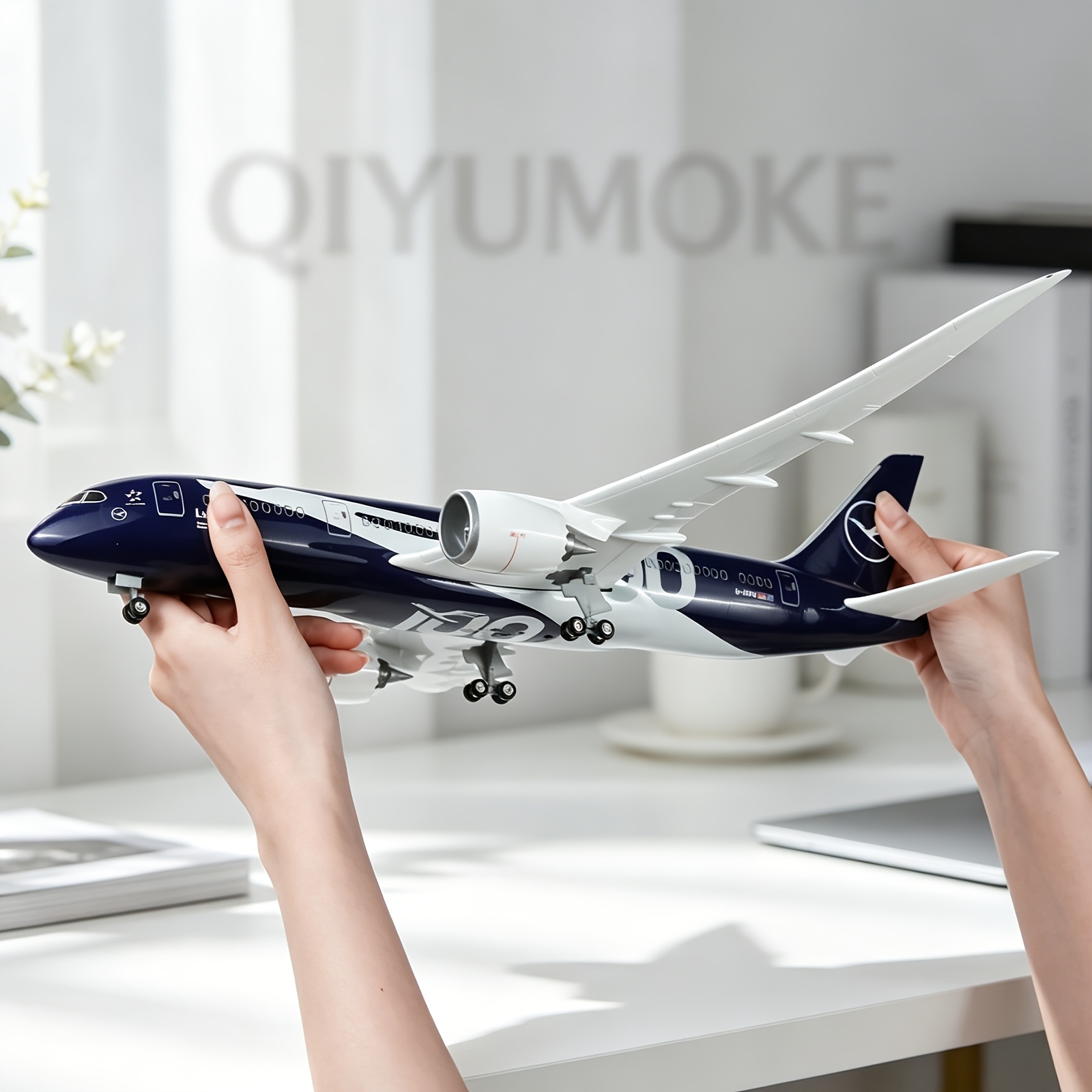 Image of B787 Airplane Model 1:130 Scale With Stand, 54cm Extra Large (xl) Size, Premium Edition Civil Aviation Collectible, Iconic Style Blue , Unique European Travel Souvenir And Century Celebration Gift