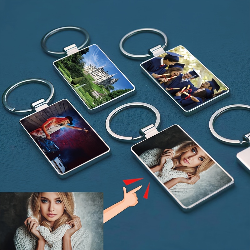 

Customizable Metal Keychain - Large Rectangular Photo Pendant, Perfect Gift For Couples, Friends & Pet Lovers - Funky Style, Zinc Alloy, Multiple Sizes