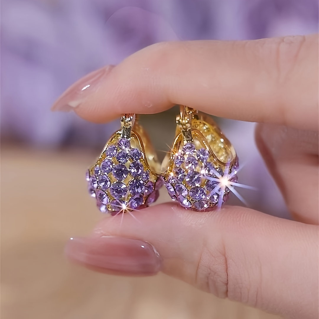 

1 Pair Of Sparkling Exquisite Purple Basket Earrings, Women's Fashionable And Elegant Anti Loss Design Circular Earrings