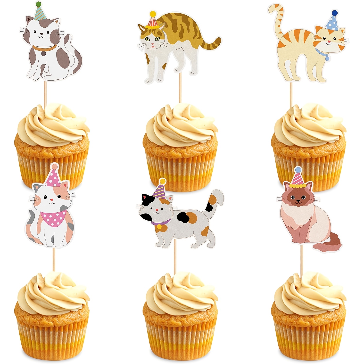 24pcs Pet Cat Cupcake Toppers Cat Birthday Party Supplies Picks Baby Shower Cat Lover Cake Decorations Supplies, Halloween, Christmas