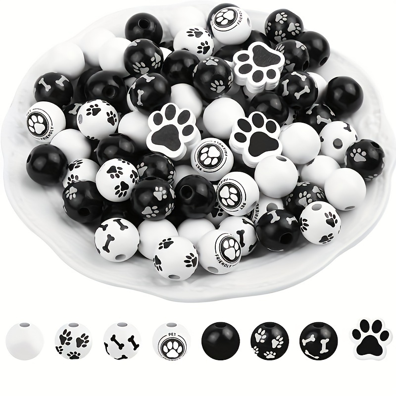 Image of 75pcs Paw Wooden Beads Dog Paw Footprint Bead Wood Beads Vintage Black Spacer Bead For Pendant Jewelry Making Diy Craft Party Home Decoration