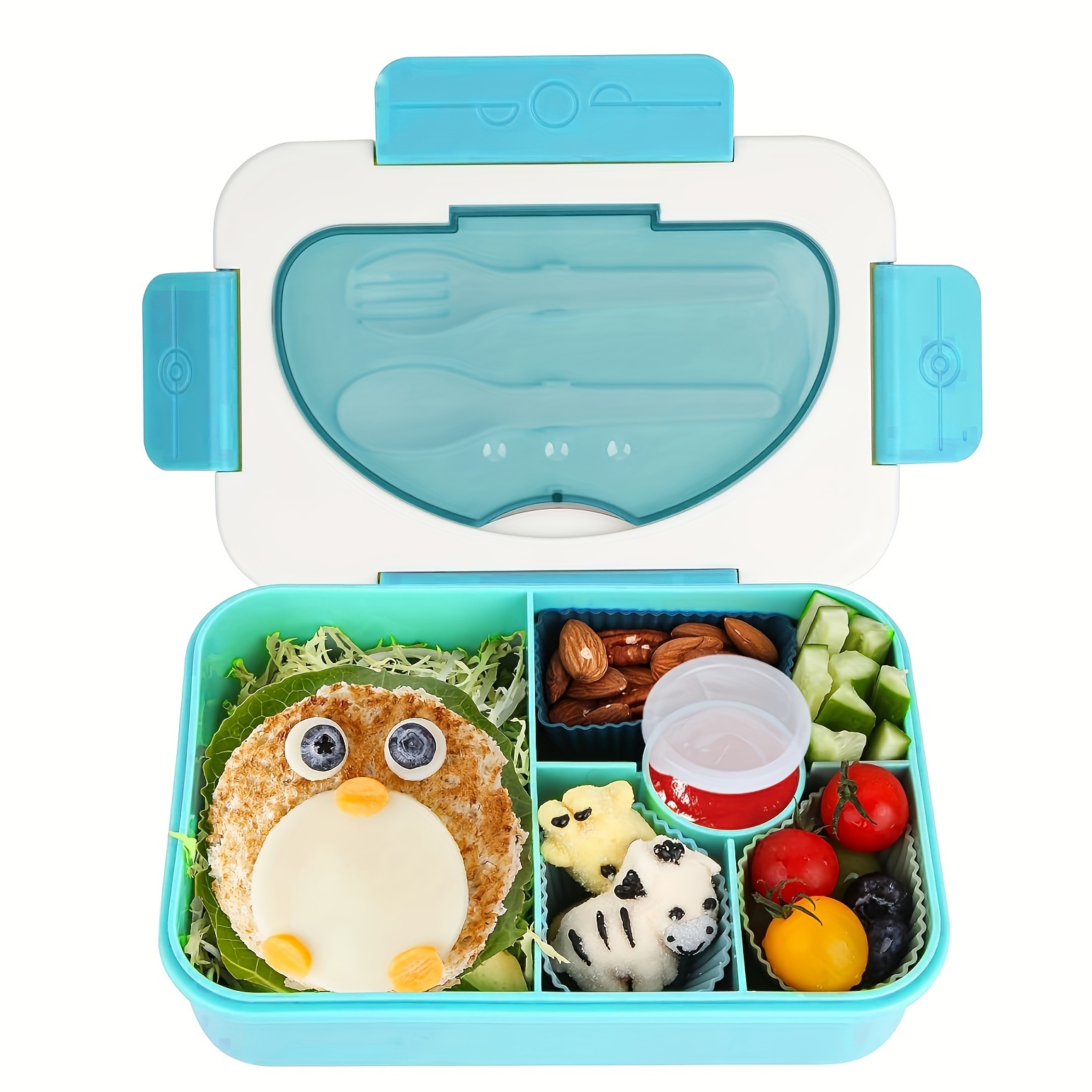 Image of 1pc Mint Green 5-compartment Leak-proof Bento Lunch Box With Dishwasher Safe Plastic Container - Portable & Ideal For School, College, Office, And Picnics,back To School
